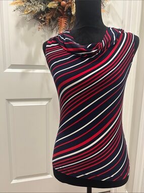 Chaps Women’s Red White and Blue Striped Cowl Neck Sleeveless Top Size XS EUC